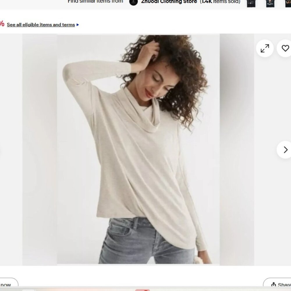 CABI #4048 Ease Turtleneck L/S Shirt in Heathered Oatmeal Size S